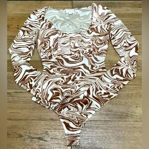 Le Lis collection swirl bodysuit size XS brown and white-mesh long sleeve-retro
